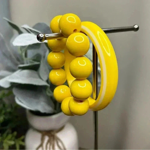 Bright Yellow Chunky Beaded and Bangle Bracelets - Picture 1 of 4